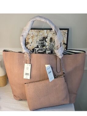 Splendid Textured 2 Pc Tote Bag in Blush Pink - Lightweight Everyday Carry NWT